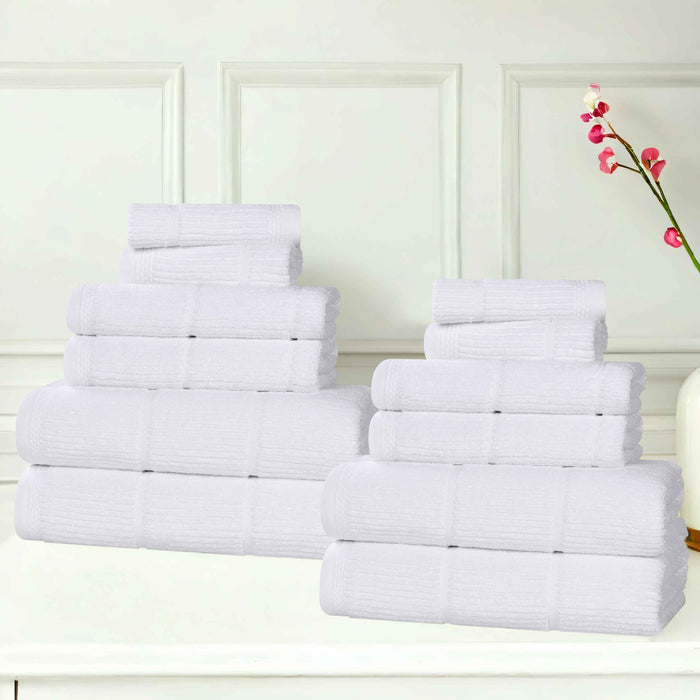 Milo Smart Twist Cotton Solid Ribbed Design 12 Piece Towel Set