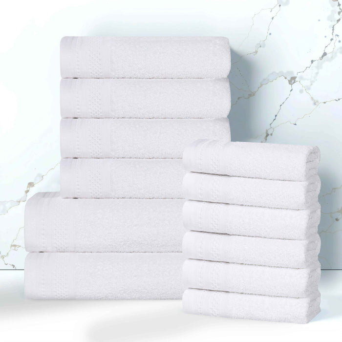 Honeycomb Textured Waffle Border Luxury Cotton 12 Piece Towel Set