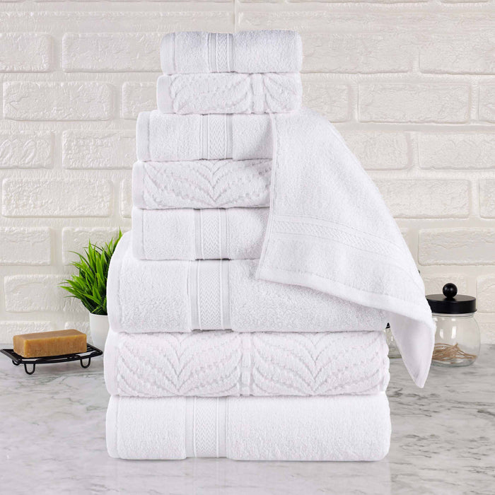 Cotton Solid & Jacquard Chevron 9 Piece Assorted Towel Set - White