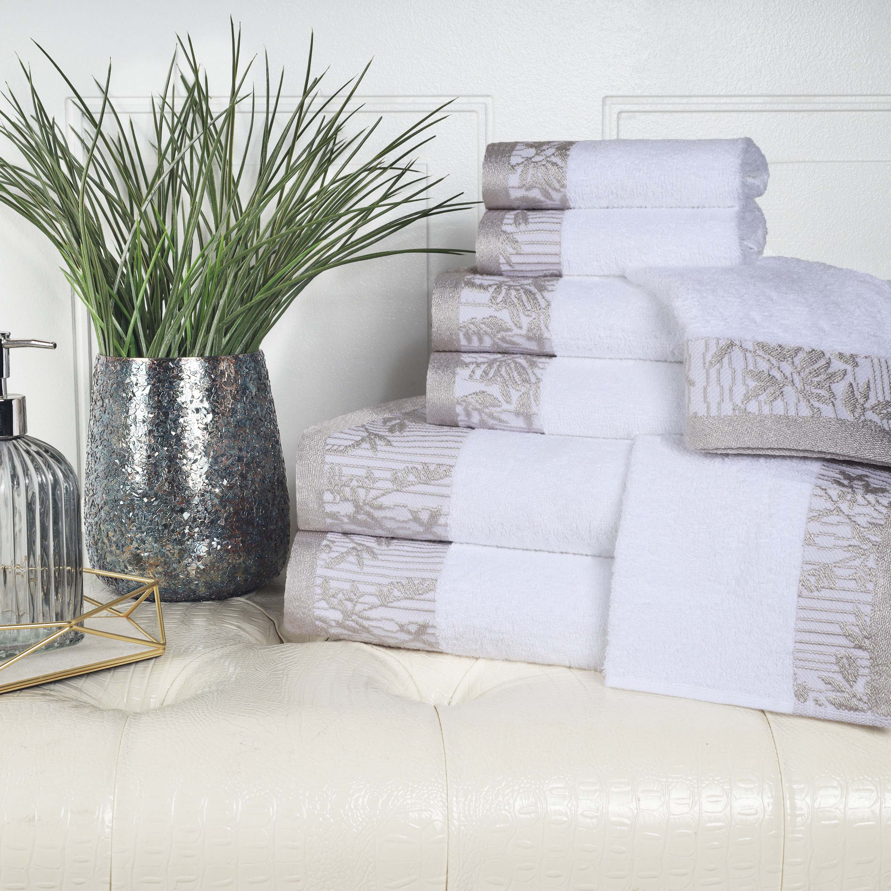 Wisteria Cotton Floral Embroidered Jacquard Border 8-Piece Towel Set - Blue Nile Mills