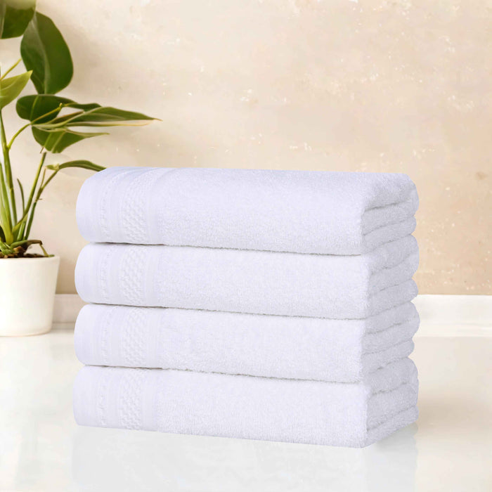 Honeycomb Textured Waffle Border Luxury Cotton Hand Towels, Set of 4