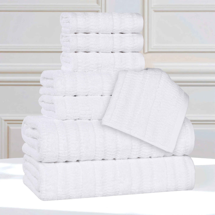 Mika Smart Twist Cotton Solid Vertical Ribbed 8 Piece Towel Set