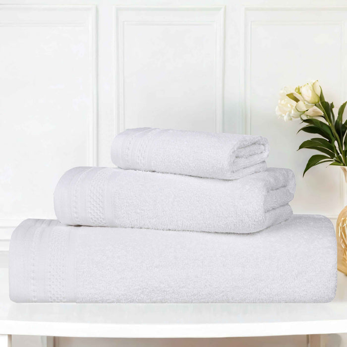 Honeycomb Textured Waffle Border Luxury Cotton 3 Piece Towel Set