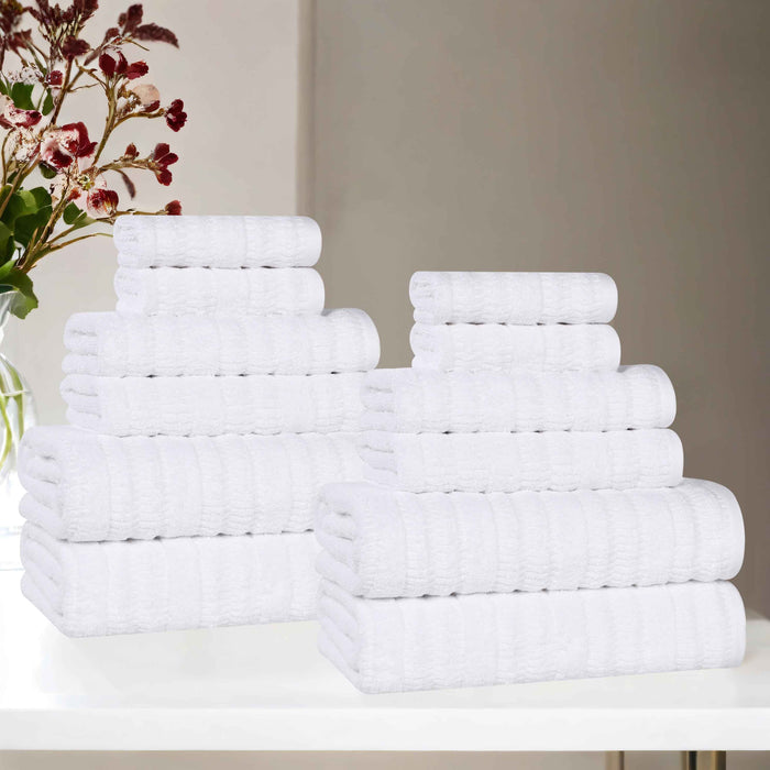 Mika Smart Twist Cotton Solid Vertical Ribbed 12 Piece Towel Set