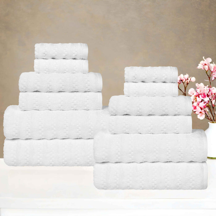 Zuma Zero Twist Cotton Medium Weight Soft Absorbent 12 Piece Towel Set