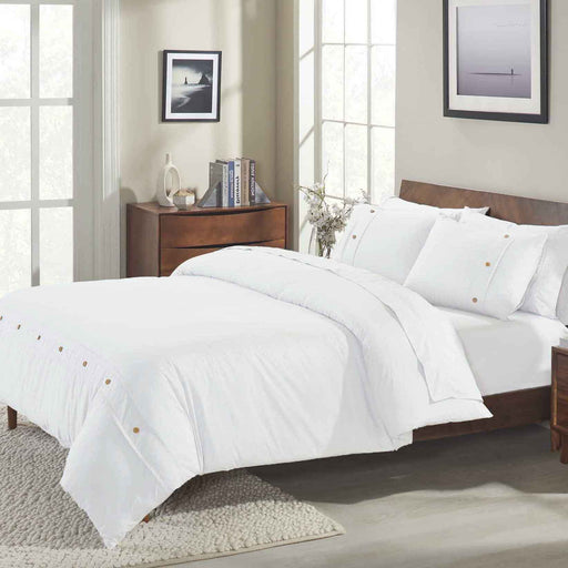 Gina Organic Cotton 300 Thread Count Percale 3-Piece Duvet Cover Set - White