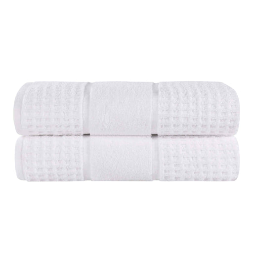 Zero Twist Cotton Waffle Honeycomb Plush Soft Absorbent Bath Sheet Set of 2 - White