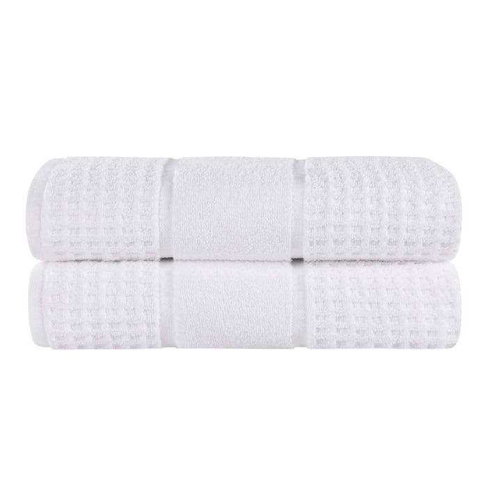 Zero Twist Cotton Waffle Honeycomb Plush Soft Absorbent Bath Sheet Set of 2 - White