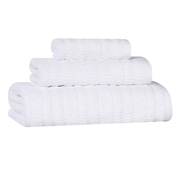 Mika Smart Twist Cotton Solid Vertical Ribbed 3 Piece Towel Set