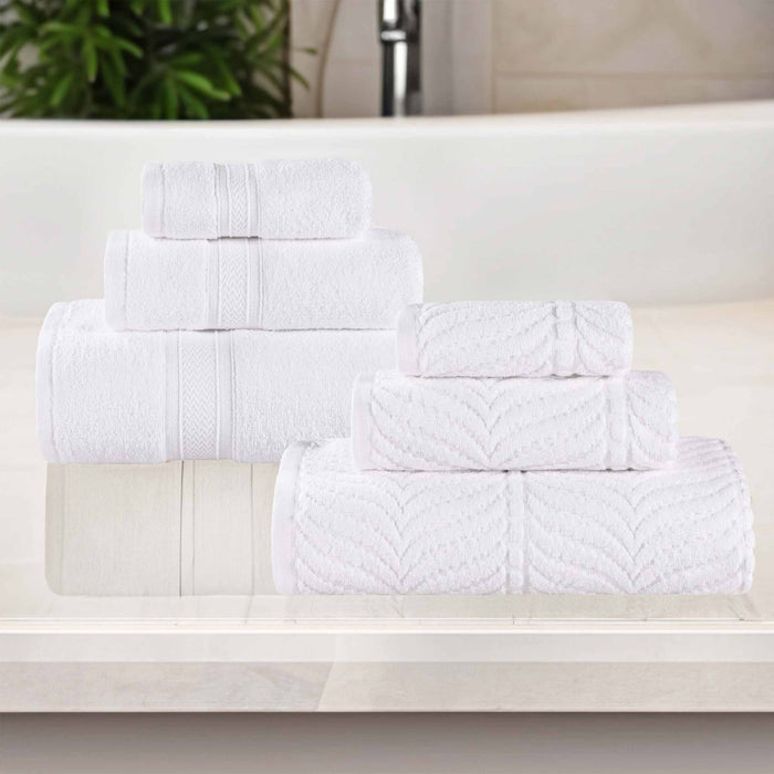 Zero Twist Cotton Solid and Jacquard Elegant Chevron 6 Piece Towel Set