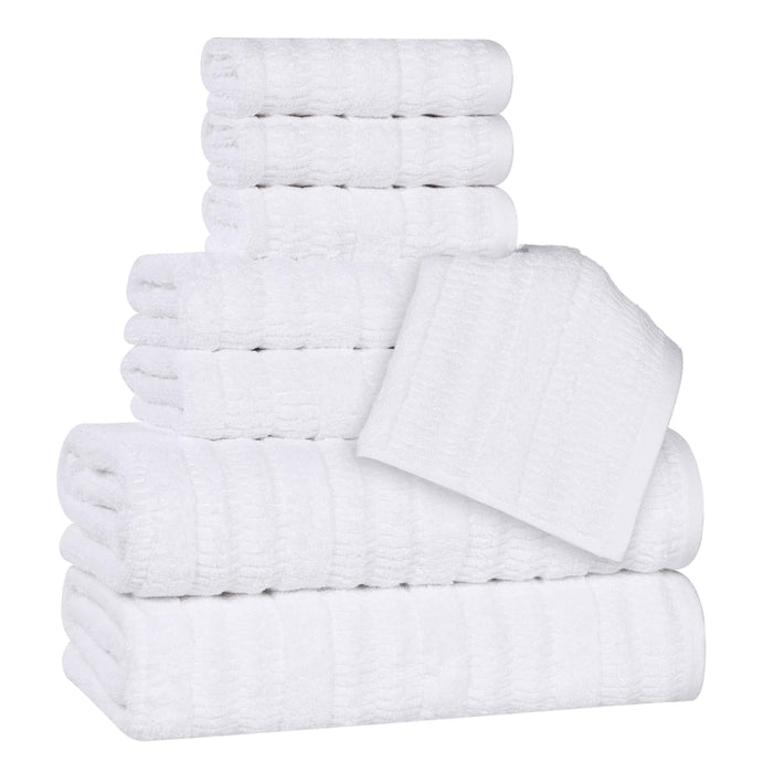 Mika Smart Twist Cotton Solid Vertical Ribbed 8 Piece Towel Set