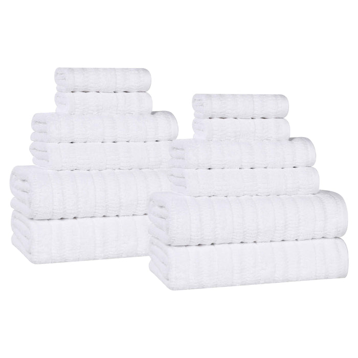 Mika Smart Twist Cotton Solid Vertical Ribbed 12 Piece Towel Set