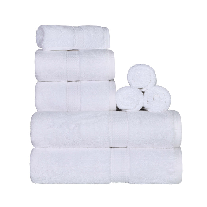 Egyptian Cotton Pile Plush Heavyweight Absorbent 8 Piece Towel Set - White