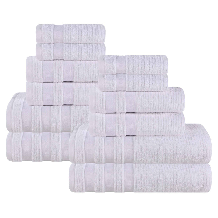 Zero Twist Cotton Ribbed Geometric Border Plush 12 Piece Towel Set