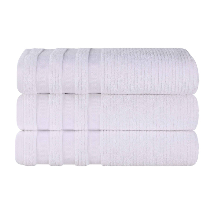 Zero Twist Cotton Ribbed Geometric Border Plush Bath Towel Set of 3