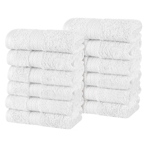 Atlas Cotton Plush Heavyweight Luxury Face Towel Washcloth Set of 12 - White