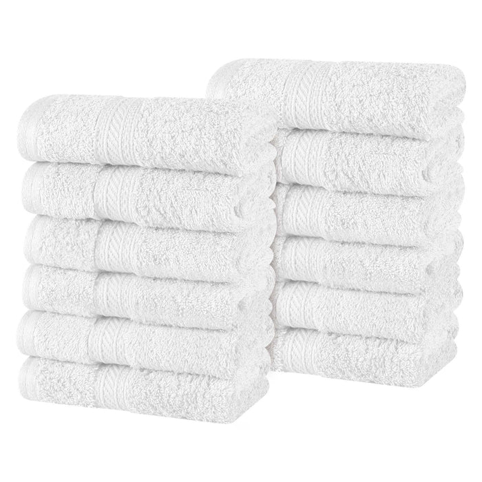 Atlas Cotton Plush Heavyweight Luxury Face Towel Washcloth Set of 12 - White