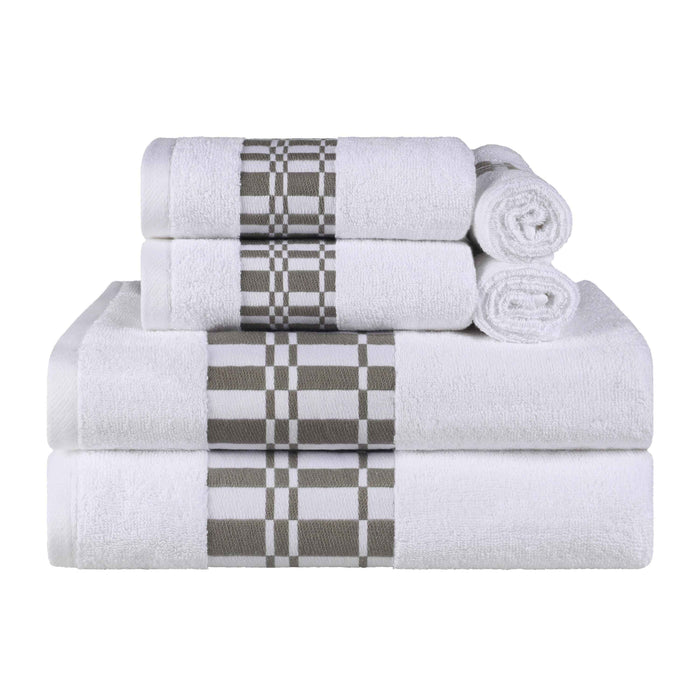 Larissa Cotton Geometric Embroidered Border 6-Piece Assorted Towel Set - White