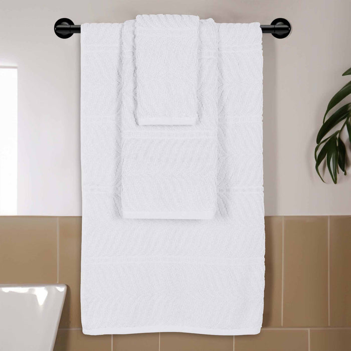 Cotton Chevron Soft Absorbent 3 Piece Jacquard Towel Set - White