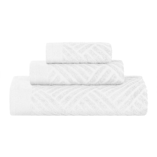 Basketweave Egyptian Cotton Jacquard 3 Piece Assorted Towel Set - White