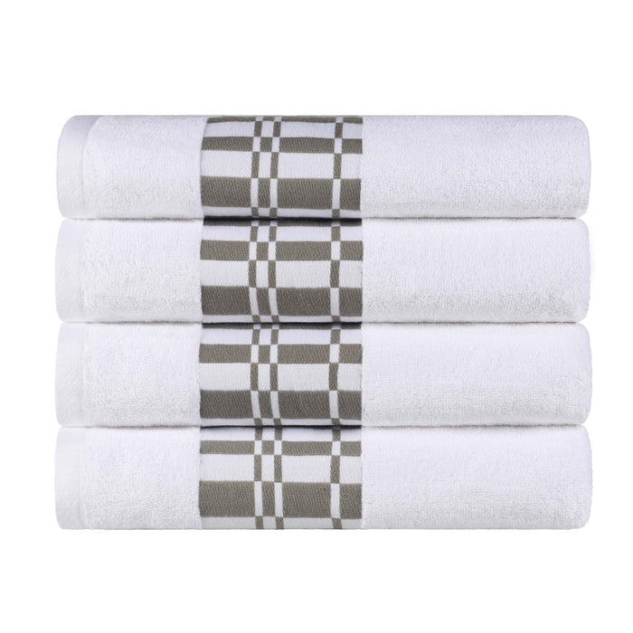 Larissa Cotton Geometric Embroidered Border Bath Towels, Set of 4 - White