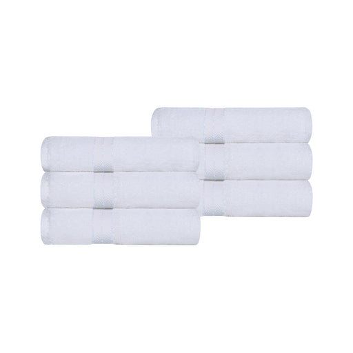 Turkish Cotton Ultra-Plush Solid 6 Piece Highly Absorbent Hand Towel Set - White/White