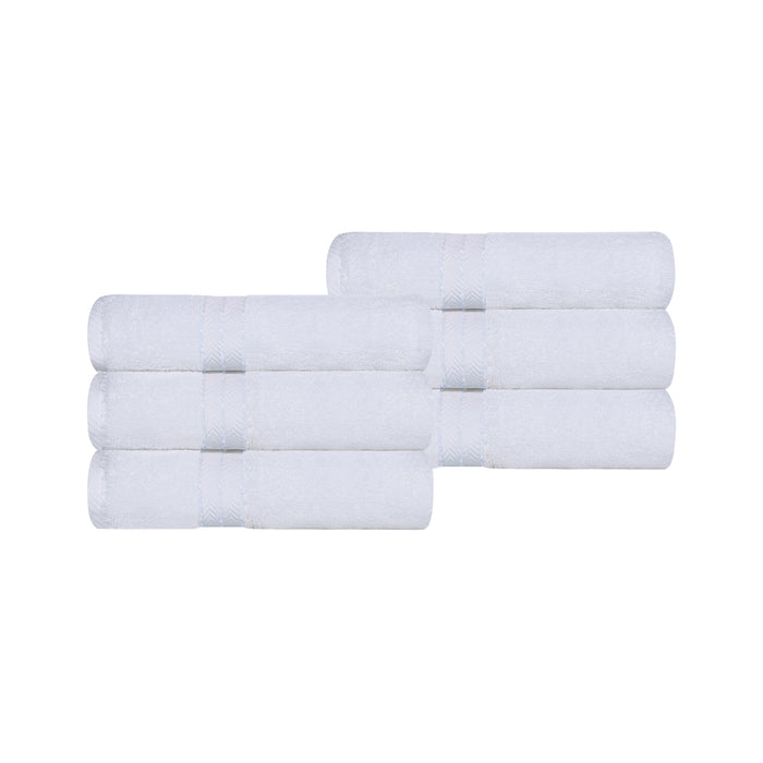 Turkish Cotton Ultra-Plush Solid 6 Piece Highly Absorbent Hand Towel Set - White/White