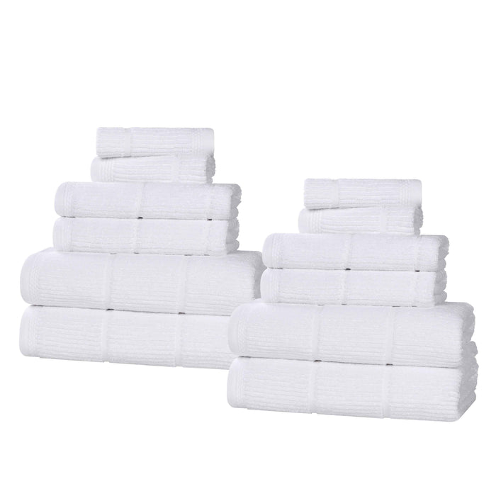 Milo Smart Twist Cotton Solid Ribbed Design 12 Piece Towel Set