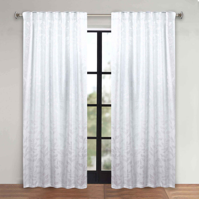 Superior Leaves Room Darkening Back Tab Blackout Curtains Panel Set