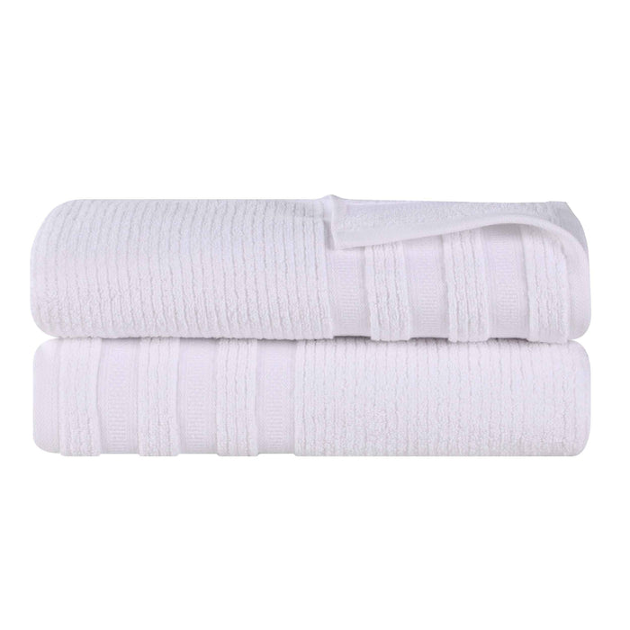 Zero Twist Cotton Ribbed Geometric Border Plush Bath Sheet Set of 2