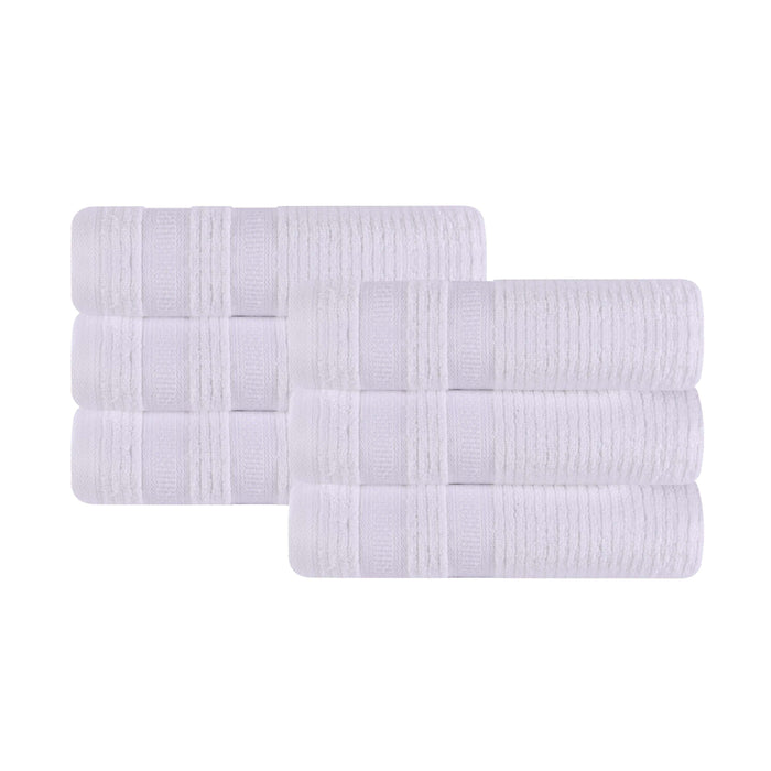 Zero Twist Cotton Ribbed Geometric Border Plush Hand Towel Set of 6