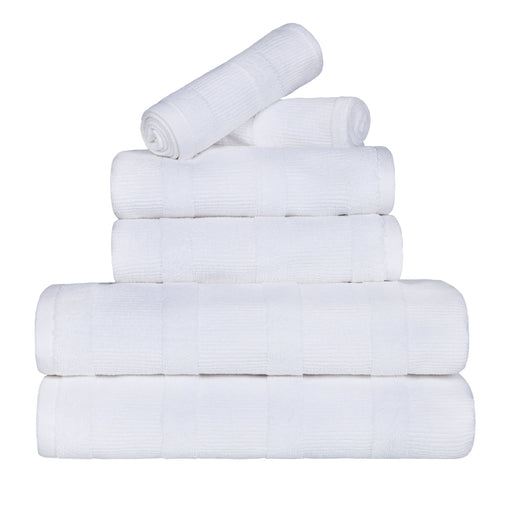 Ribbed Turkish Cotton Quick-Dry Solid 6 Piece Assorted Towel Set - White