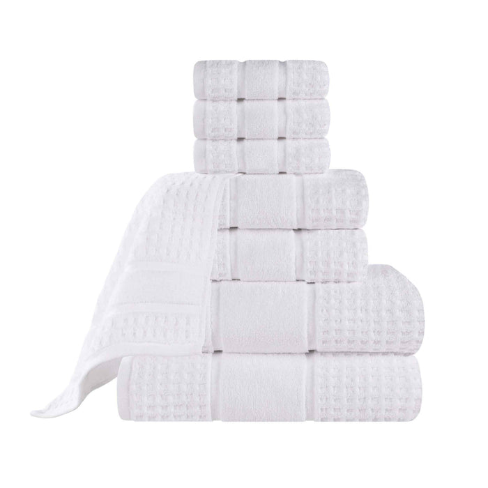 Zero Twist Cotton Waffle Honeycomb Plush Absorbent 8 Piece Towel Set