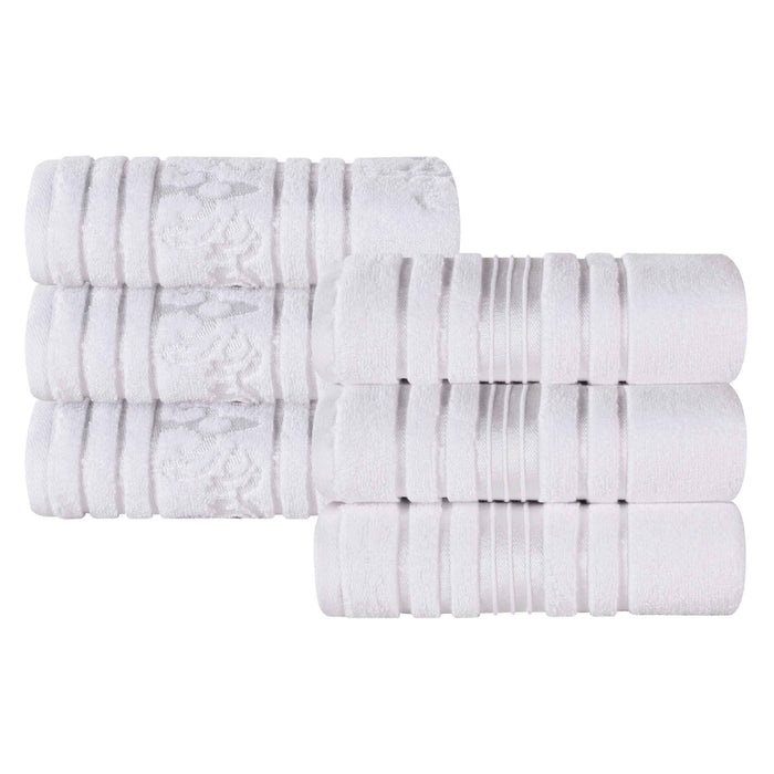 Sadie Zero Twist Cotton Solid and Jacquard Floral Hand Towel Set of 6