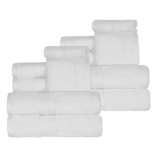 Atlas Cotton Plush Heavyweight Luxury 12 Piece Assorted Towel Set - White