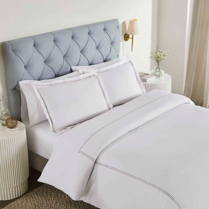 Fieldstone Cotton Two-Line Embroidered 3-Piece Duvet Cover Set