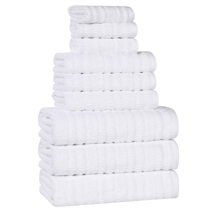 Mika Smart Twist Cotton Solid Vertical Ribbed 9 Piece Towel Set