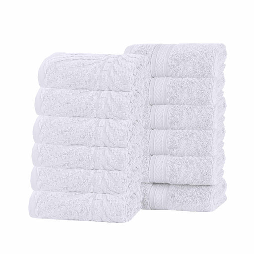 Cotton Solid and Jacquard Chevron Face Towel Set of 12 - White