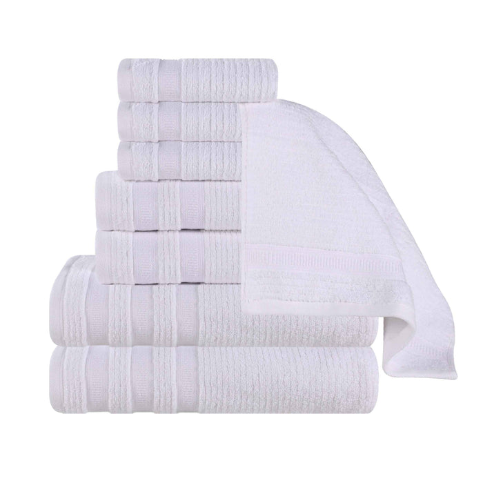 Zero Twist Cotton Ribbed Geometric Border 8 Piece Towel Set