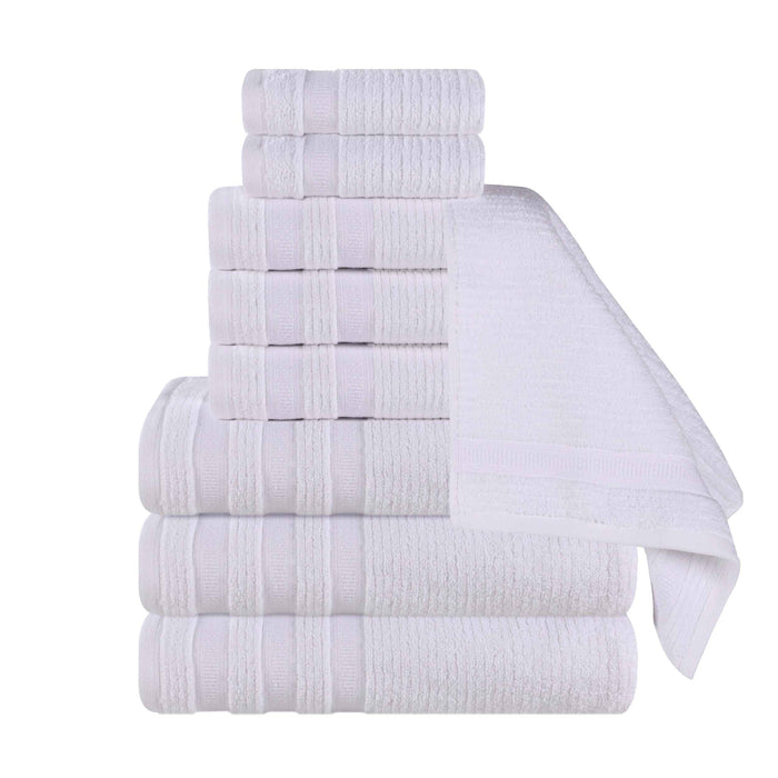 Zero Twist Cotton Ribbed Geometric Border Plush 9 Piece Towel Set