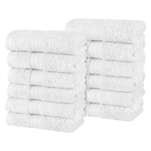 Atlas Combed Cotton Absorbent Solid Face Towels / Washcloths Set of 12 -White