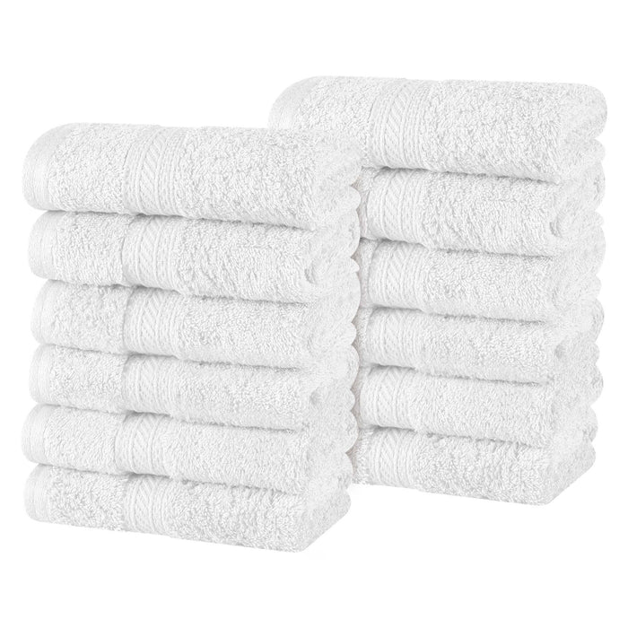 Atlas Combed Cotton Absorbent Solid Face Towels / Washcloths Set of 12 -White