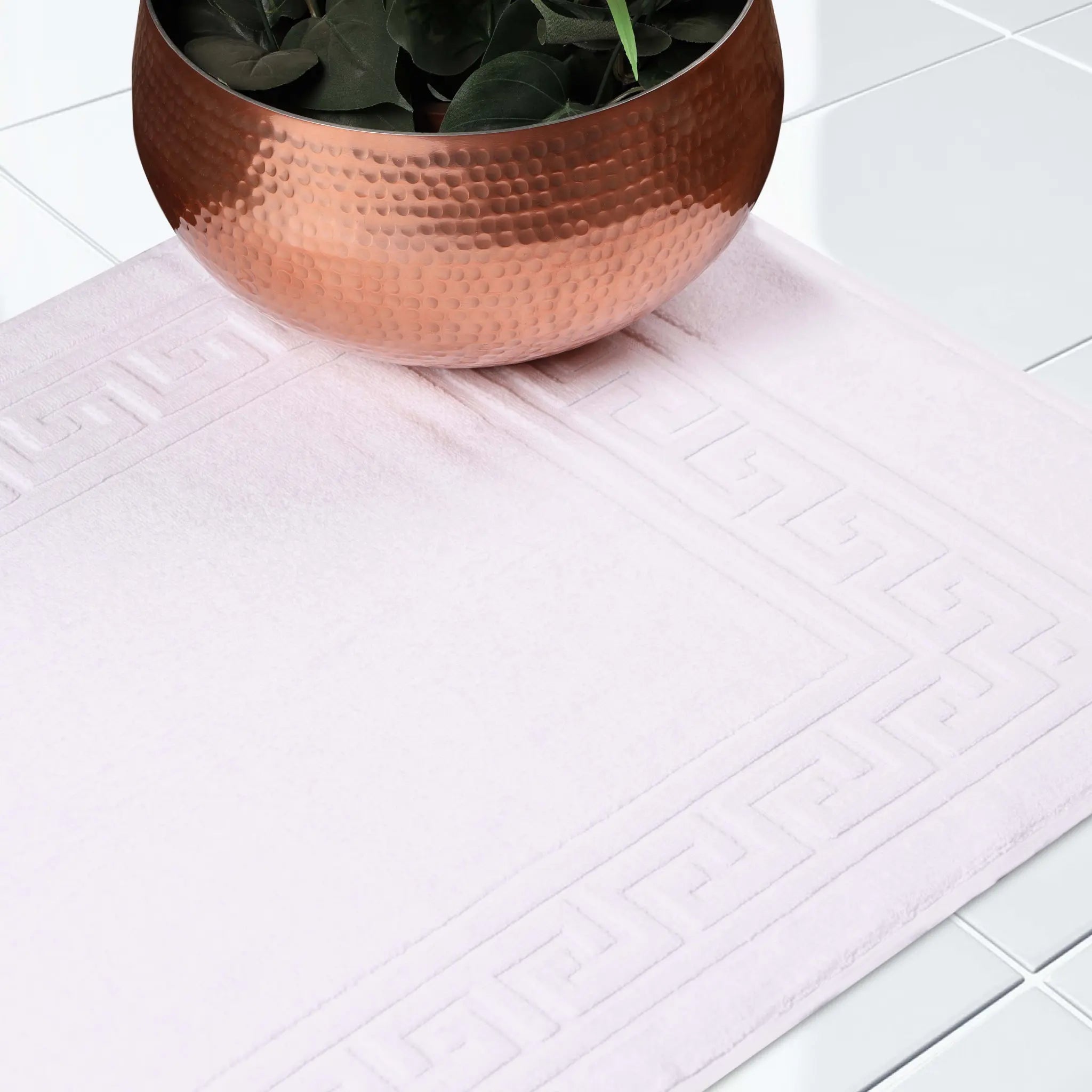 Cotton 2 Piece Greek Key Border Super Absorbent Bath Mat Set - Blue Nile Mills