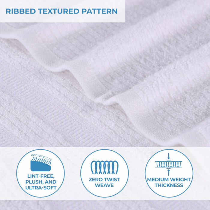 Zero Twist Cotton Ribbed Geometric Border Plush 6-Piece Towel Set - White
