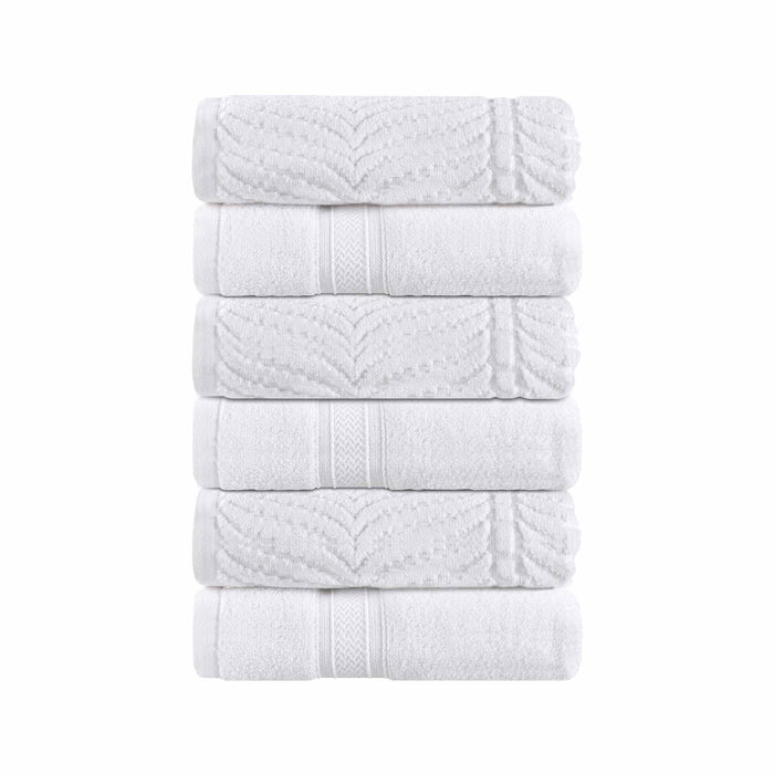 Zero Twist Cotton Solid & Jacquard Elegant Chevron Hand Towel Set of 6