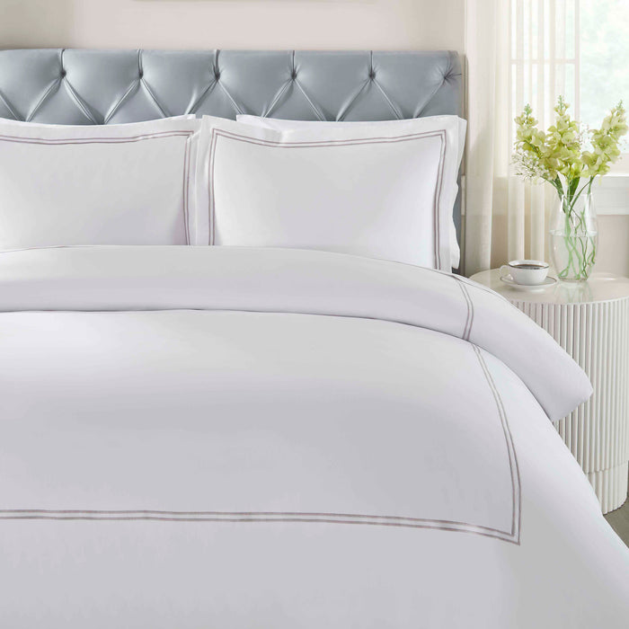 Fieldstone Cotton Two-Line Embroidered 3-Piece Duvet Cover Set