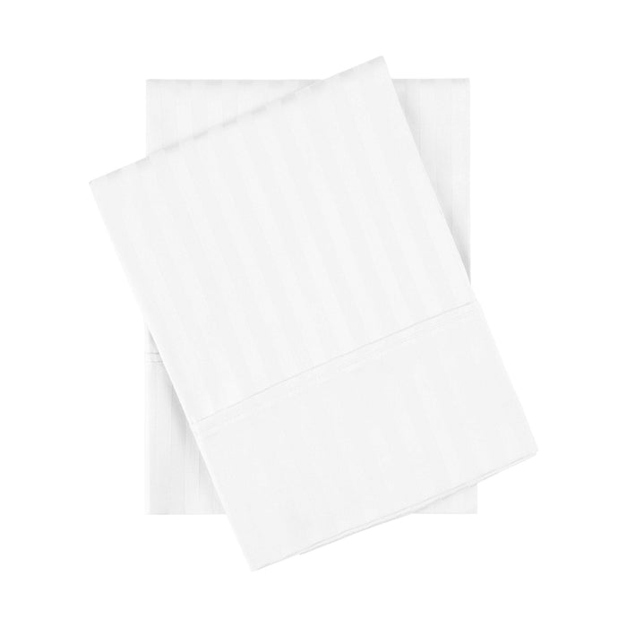 Egyptian Cotton 300 Thread Count 2 Piece Striped Pillowcase Set - White