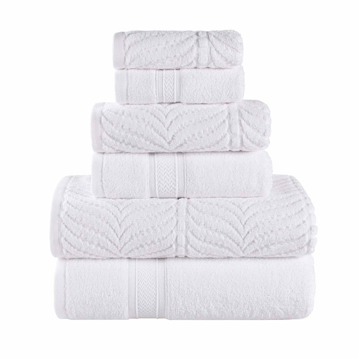 Zero Twist Cotton Solid and Jacquard Elegant Chevron 6 Piece Towel Set