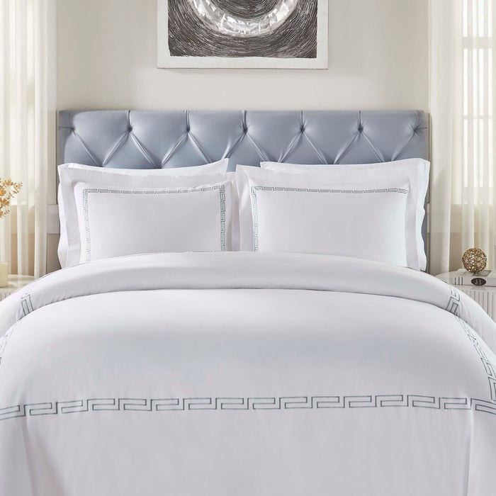 Harrison Cotton Greek Key Embroidered 3-Piece Duvet Cover Set