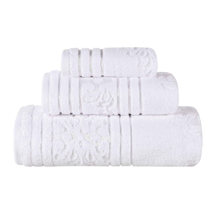 Sadie Zero Twist Cotton Elegant Floral 3 Piece Jacquard Towel Set